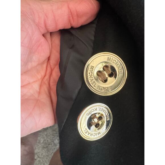 Michael Kors Black Wool Blend Double Breasted Trench Coat Brass Buttons - Picture 7 of 9